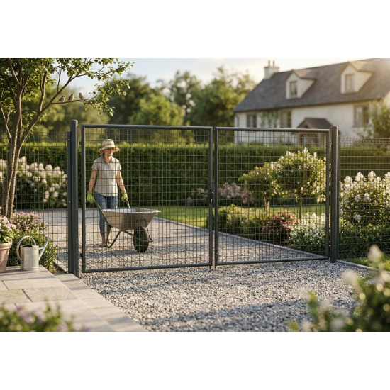 Ворота Strend Pro METALTEC DUO, 3580/1750/100х50 мм, антрацит, двустворчатые, для сада, ZN+PVC, РА Ворота Strend Pro METALTEC DUO, 3580/1750/100х50 мм, антрацит, двустворчатые, для сада, ZN+PVC, РА
