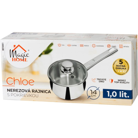 MagicHome Chloe pott, 14 cm, 1 lit. klaasist kaanega, roostevaba teras MagicHome Chloe pott, 14 cm, 1 lit. klaasist kaanega, roostevaba teras