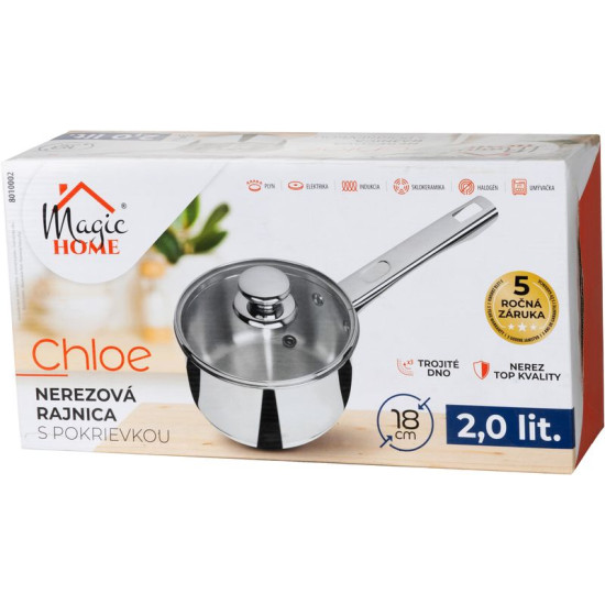 MagicHome Chloe pott, 18 cm, 2 liitrit klaasist kaanega, roostevaba teras