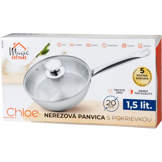 Сковорода MagicHome Chloe, 20 см, 1,5 литра, со стеклянной крышкой, нержавеющая сталь Сковорода MagicHome Chloe, 20 см, 1,5 литра, со стеклянной крышкой, нержавеющая сталь