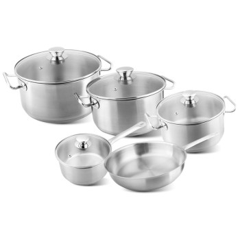 MagicHome Chloe köögitarvete komplekt, pann 24 cm, 3x kastrul (3l, 4l ja 6,6 l), pajaroog 2l, klaaskaanega, roostevaba teras, 9 tk