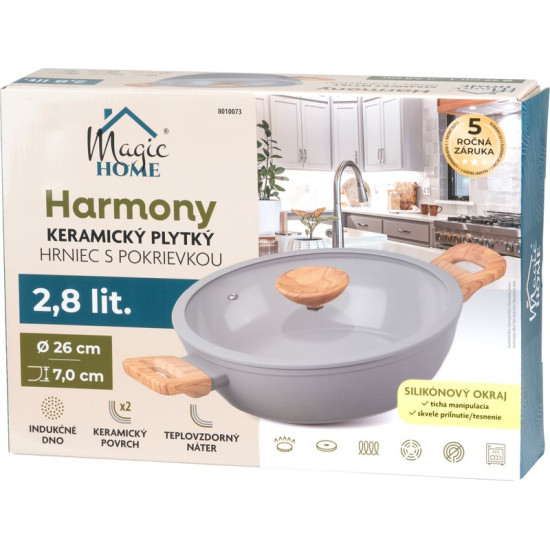 MagicHome Harmony pott, madal, klaaskaanega, 26 cm MagicHome Harmony pott, madal, klaaskaanega, 26 cm