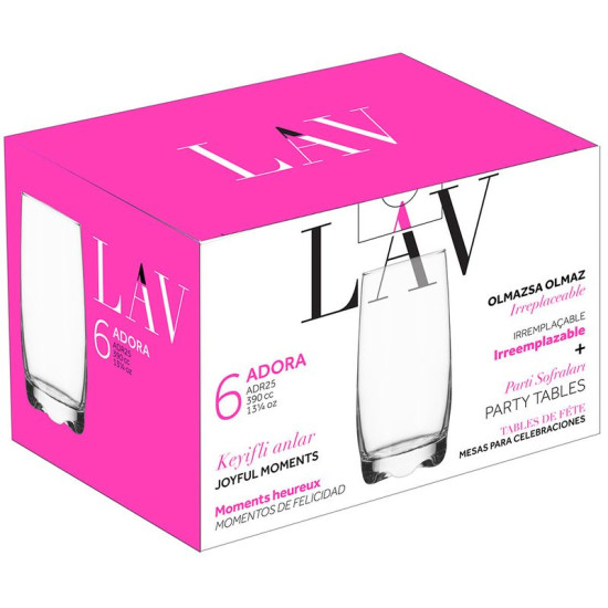 Adora glass, LAV, glass, for water, 390 ml, 61x145 mm, pack. 6 pcs