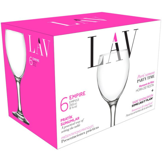 Empire glass, LAV, glass, for wine, 245 ml, 63x169 mm, pack. 6 pcs Empire glass, LAV, glass, for wine, 245 ml, 63x169 mm, pack. 6 pcs