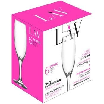Empire glass, LAV, glass, for champagne, 220 ml, 49x210 mm, pack. 6 pcs