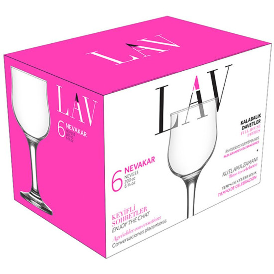 Nevakar glass, LAV, glass, for wine, 200 ml, 66x155 mm, pack. 6 pcs