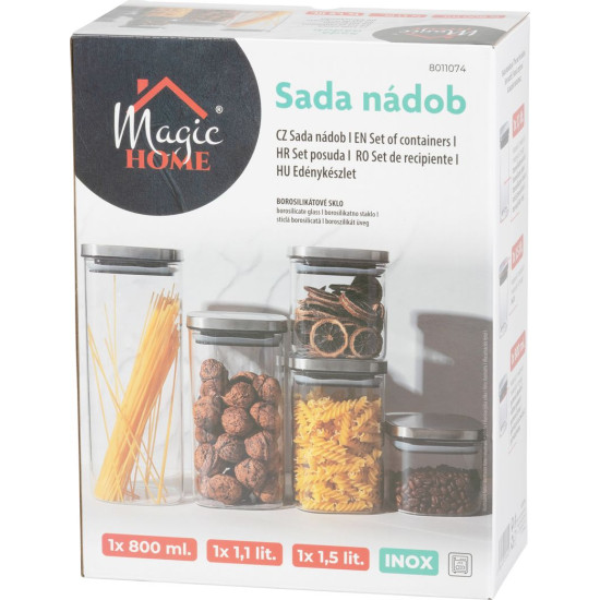 MagicHome karp, 3 tk, 800/1100/1500 ml, klaas, roostevabast terasest korgiga MagicHome karp, 3 tk, 800/1100/1500 ml, klaas, roostevabast terasest korgiga