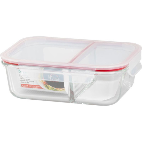 Jar MagicHome, glass, rectangular, 1500 ml, with lid, with divider