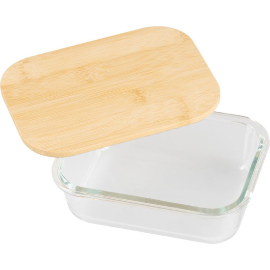 Jar MagicHome, glass, rectangular, 650 ml, with bamboo lid