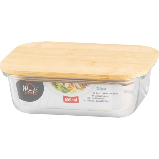 Jar MagicHome, glass, rectangular, 650 ml, with bamboo lid
