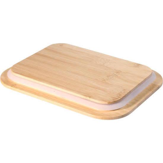 Jar MagicHome, glass, rectangular, 650 ml, with bamboo lid