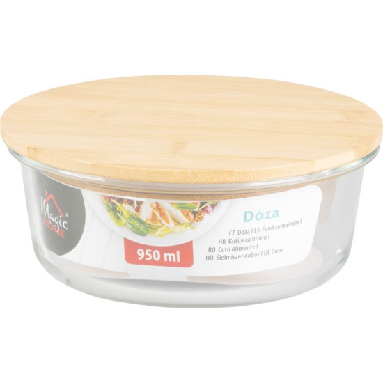 Jar MagicHome, glass, round, 950 ml, with bamboo lid