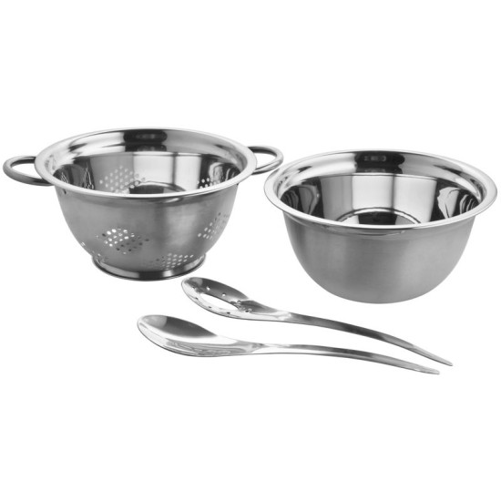 Salad set, MagicHome, 24 cm, 4 pieces - bowl, sieve, 2x ladle, stainless steel