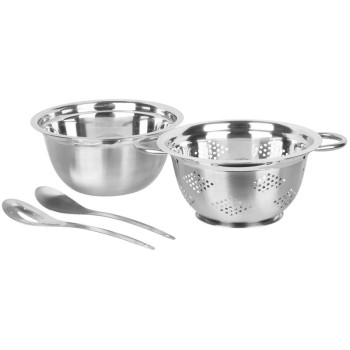Salad set, MagicHome, 24 cm, 4 pieces - bowl, sieve, 2x ladle, stainless steel