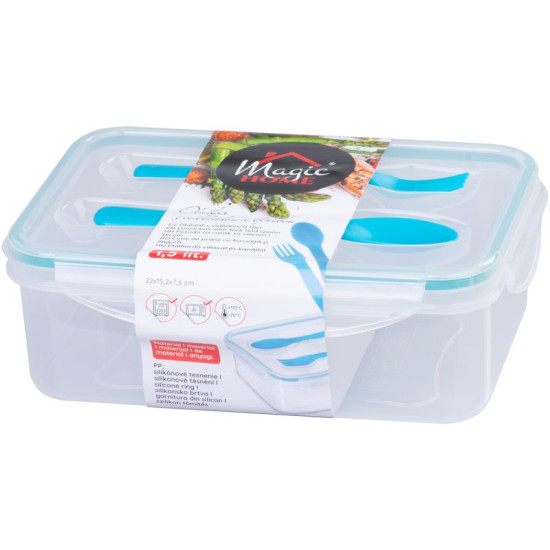 MagicHome lunch box, square, with fork and spoon, 1.5 lit., 22x15.2x7.6 cm MagicHome lunch box, square, with fork and spoon, 1.5 lit., 22x15.2x7.6 cm