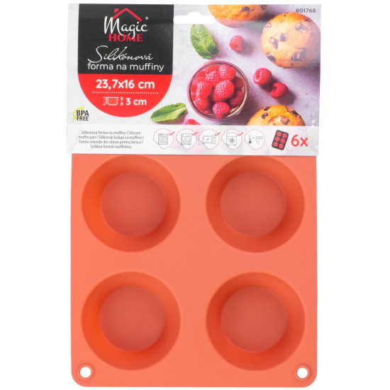MagicHome mold, for baking, for 6 muffins, silicone, red, 23.7x16x3 cm MagicHome mold, for baking, for 6 muffins, silicone, red, 23.7x16x3 cm