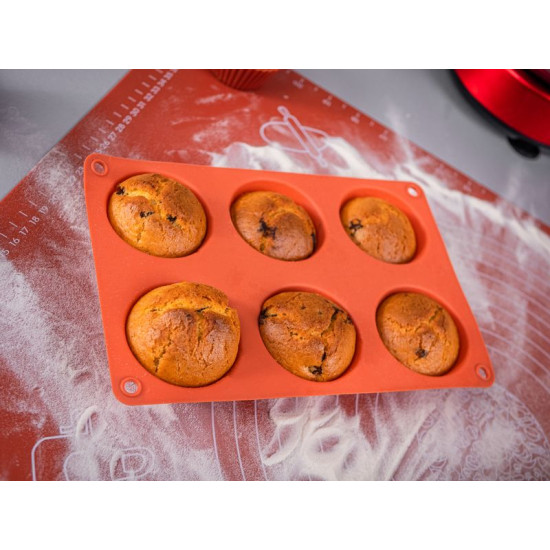 MagicHome mold, for baking, for 6 muffins, silicone, red, 23.7x16x3 cm MagicHome mold, for baking, for 6 muffins, silicone, red, 23.7x16x3 cm