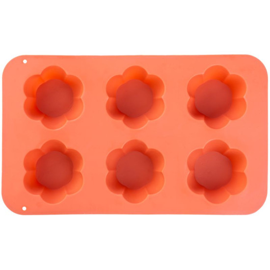 Magic Home muffinivorm, 6-kohaline, silikoon, lillemustriga, punane, 28,6x17,2x3,5 cm