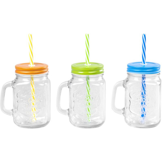 MagicHome joogipudel, kõrrega, värvilise korgiga, klaas, 480 ml, pakis. 12 tk