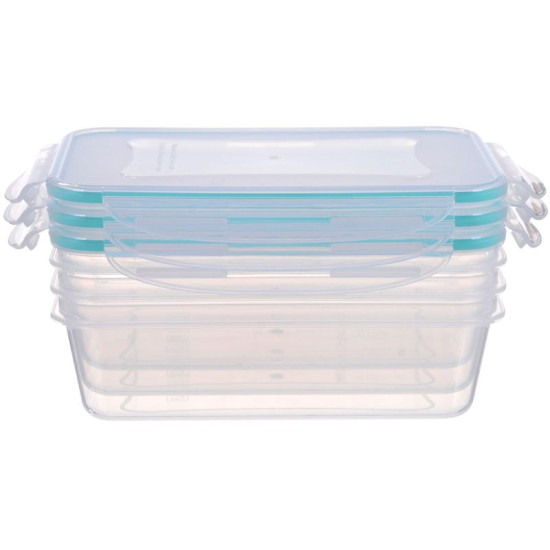 MagicHome Lunchbox, ristkülikukujuline, klamber, komplekt 3, 1350 ml, 15,5x21,5x7,5 cm