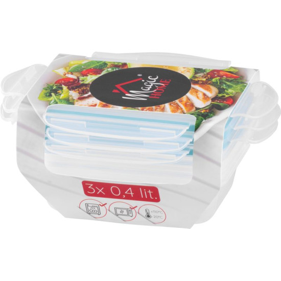MagicHome Lõunakarbi Purgikomplekt YH375, ristkülikukujuline, 3 tk, 400 ml, 162x111x51 mm