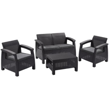 Allibert Corfu terrace set, graphite/coolgray, table, sofa, 2x chair