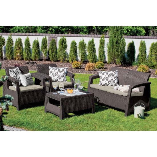 Allibert Corfu terrace set, brown/oat, table, sofa, 2x chair Allibert Corfu terrace set, brown/oat, table, sofa, 2x chair