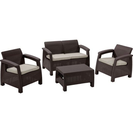 Allibert Corfu terrace set, brown/oat, table, sofa, 2x chair Allibert Corfu terrace set, brown/oat, table, sofa, 2x chair