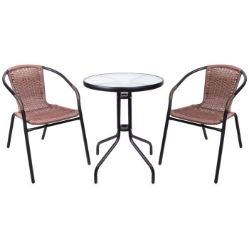 ALESIA balcony set, brown, table 70x60 cm, 2 armchairs 52x55x73 cm, steel ALESIA balcony set, brown, table 70x60 cm, 2 armchairs 52x55x73 cm, steel