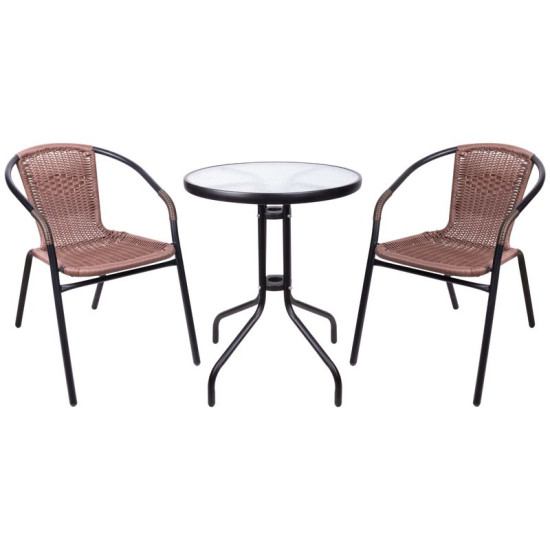 ALESIA balcony set, brown, table 70x60 cm, 2 armchairs 52x55x73 cm, steel ALESIA balcony set, brown, table 70x60 cm, 2 armchairs 52x55x73 cm, steel