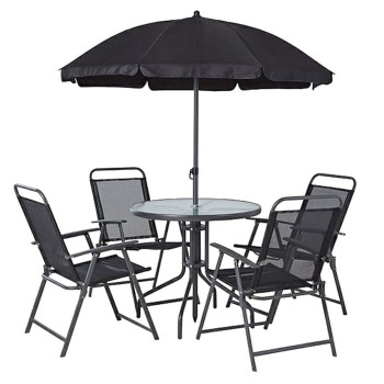 Aiakomplekt LETICIA GREY, laud 85x71 cm, 4x tooli 74x53x91 cm, vihmavari 180 cm