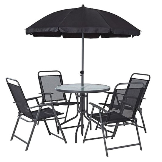 Garden set LETICIA GRAY, table 85x71 cm, 4x chair 74x53x91 cm, umbrella 180 cm