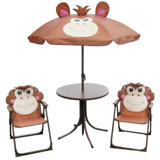 Garden set LEQ MELISENDA Mono, monkey, parasol 105 cm, table 50 cm, 2 chairs. childish Garden set LEQ MELISENDA Mono, monkey, parasol 105 cm, table 50 cm, 2 chairs. childish