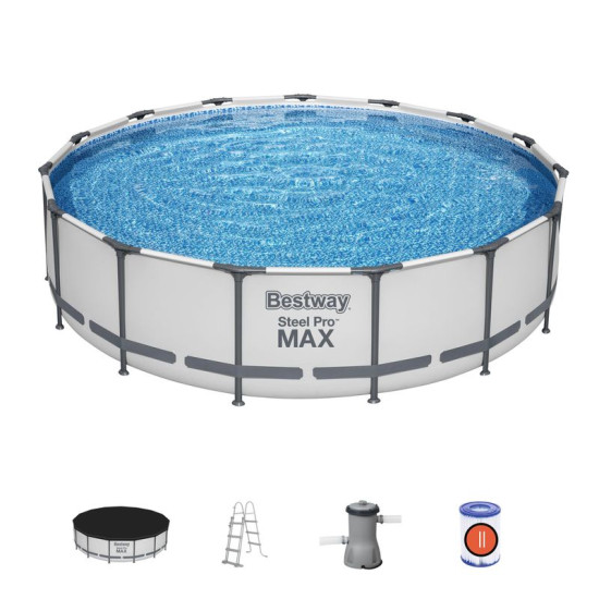 Bestway® Steel Pro MAX bassein, 56488, kassettfiltreerimine, redel, kate, 457x107 cm Bestway® Steel Pro MAX bassein, 56488, kassettfiltreerimine, redel, kate, 457x107 cm