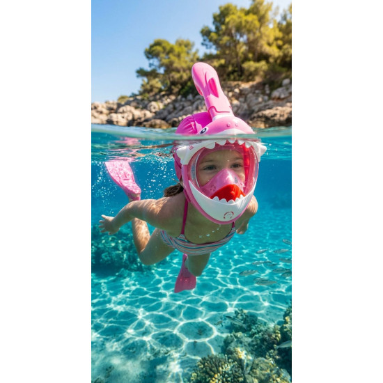 Маска для снорклинга Shark, анфас, для детей 4+, XS, розовая Маска для снорклинга Shark, анфас, для детей 4+, XS, розовая
