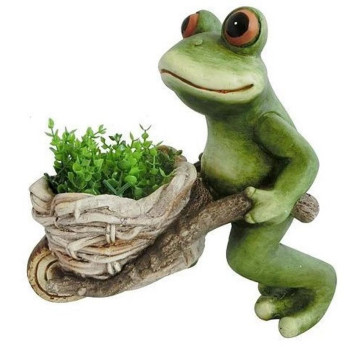 Decoration Gecco 8164, Frog with Wheel barrow, magnesia, 34 cm