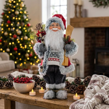Christmas decoration MagicHome, Santa with skis and wood, 061 cm
