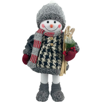 Christmas decoration MagicHome, Snowman girl with skis, 50 cm