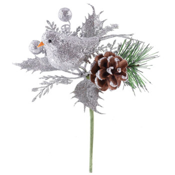 Twig MagicHome Christmas, with a bird, silver 17 cm Twig MagicHome Christmas, with a bird, silver 17 cm