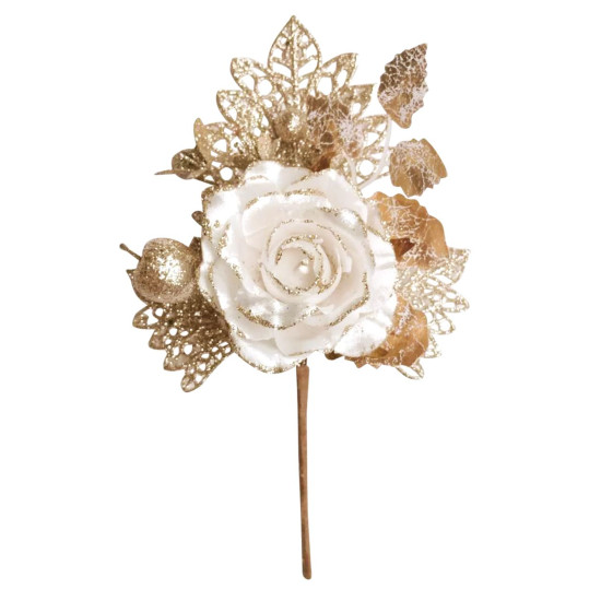 Twig MagicHome Christmas, with rose, cream, 25.5 cm Twig MagicHome Christmas, with rose, cream, 25.5 cm