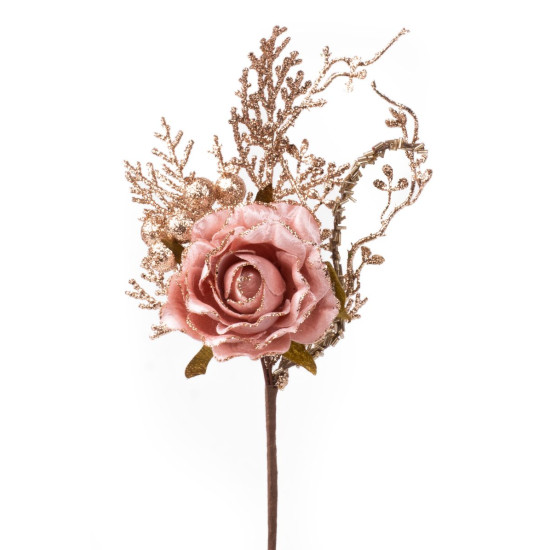 Twig MagicHome Christmas, with rose, pink - gold, 26 cm Twig MagicHome Christmas, with rose, pink - gold, 26 cm