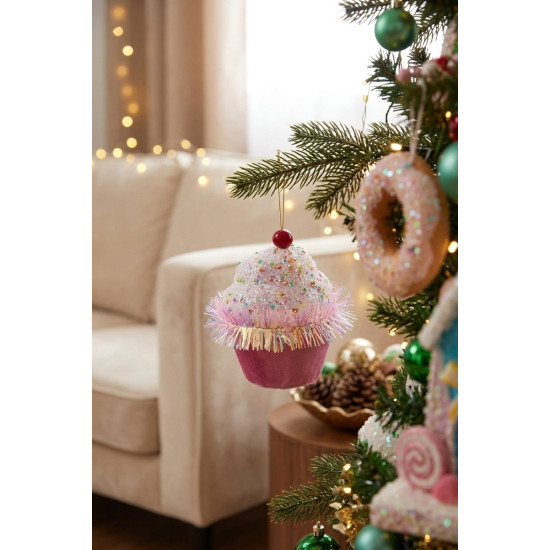 Украшение MаgiсHome Cаndy Line, Маффин, розовый, 7x7x11 см, подвесное.