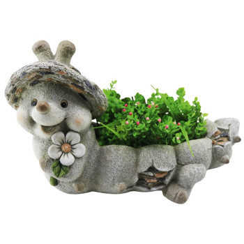 Decoration Gecco 4007, Snail with flowerpot, magnesium, 46x22x28 cm