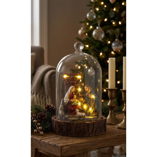 Decoration MagicHome Christmas, Bethlehem in a glass dome, 7 LED, 2xAAA, interior, 11,80x11,80x19 cm