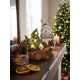 Decoration MagicHome Christmas, Snowman with wagon, 6 LED, 3xAA, ceramics, 35x24x43 cm