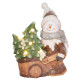 Decoration MagicHome Christmas, Snowman with wagon, 6 LED, 3xAA, ceramics, 35x24x43 cm