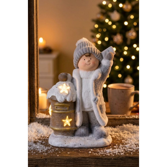 Decoration MagicHome Christmas, Boy with mailbox, 1 LED, 3xAA, ceramics, 33x23x45 cm Decoration MagicHome Christmas, Boy with mailbox, 1 LED, 3xAA, ceramics, 33x23x45 cm