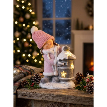 Decoration MagicHome Christmas, Girl with mailbox, 1 LED, 3xAA,  ceramics, 31x23x43 cm