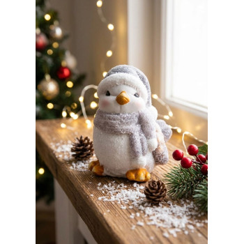 Decoration MagicHome Christmas, Female bird, gray scarf, terracotta, 13,80x9x12,80 cm