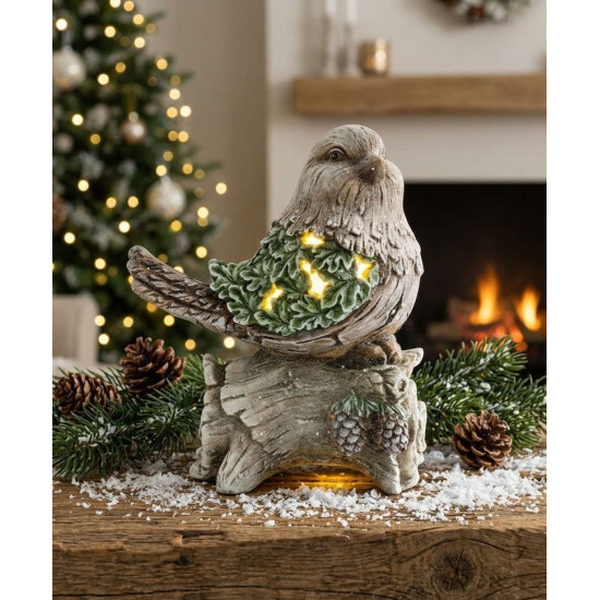 MagicHome LED jõulukuju "Tisand oksal", 9 LED, soe valge, 3xAAA, keraamika, 22x21,50x40 cm.